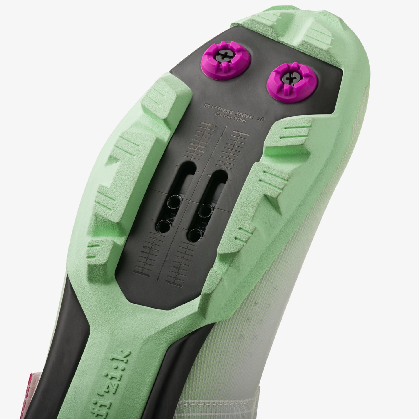 Vizo Vento Ferox 2.0 Light Grey - Mint Green, detailing the sole with cleat mount and traction features.