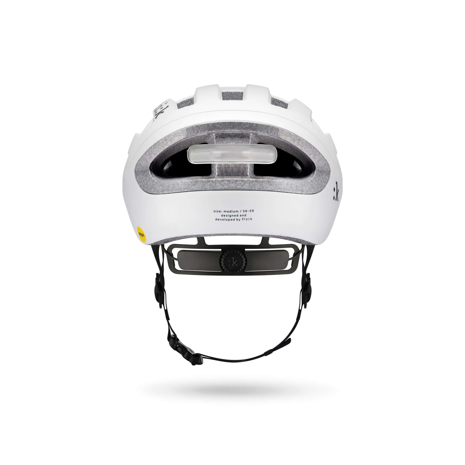 Kask Rowerowy FIZIK Kyros White - widok z tyłu z systemem wentylacyjnym i regulacją rozmiaru.