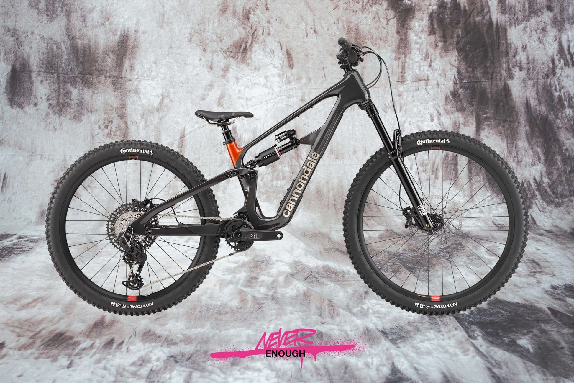 Cannondale Bad Habit 1 RAW mountain bike with carbon frame and plus tires for ultimate traction.