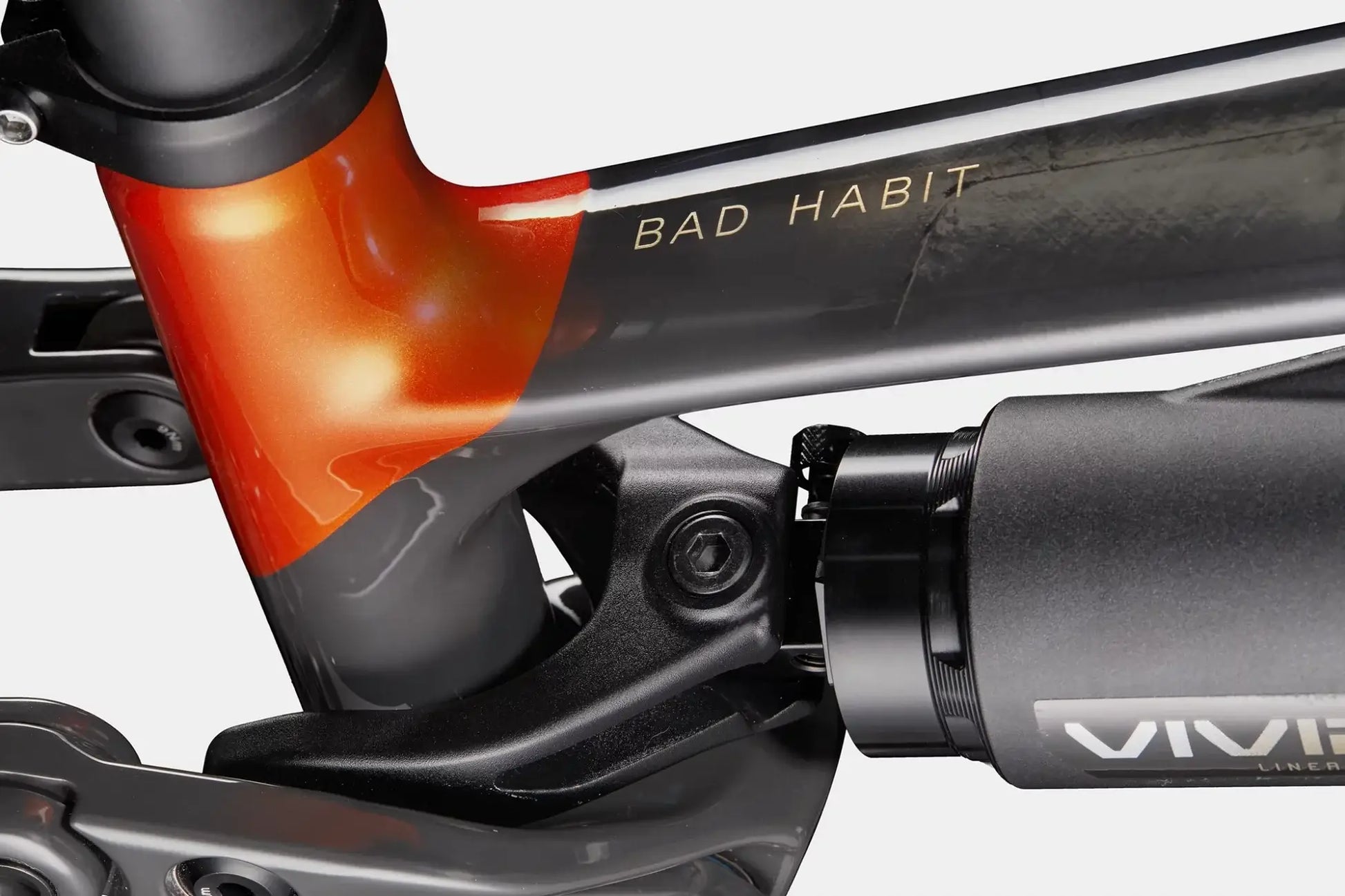Detail of Cannondale Bad Habit 1 RAW bike frame showcasing the carbon structure and design.