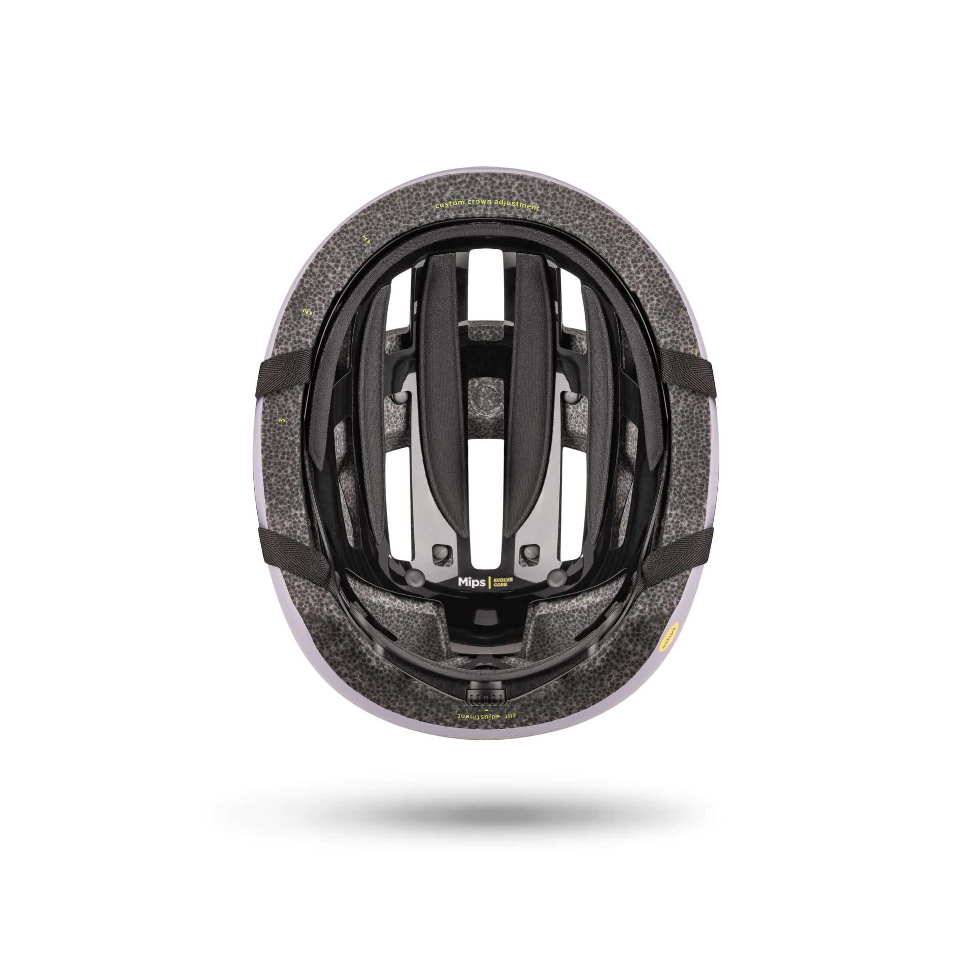 Kask Rowerowy FIZIK Kyros Lavender widok od wewnątrz z systemem MIPS i wentylacją.