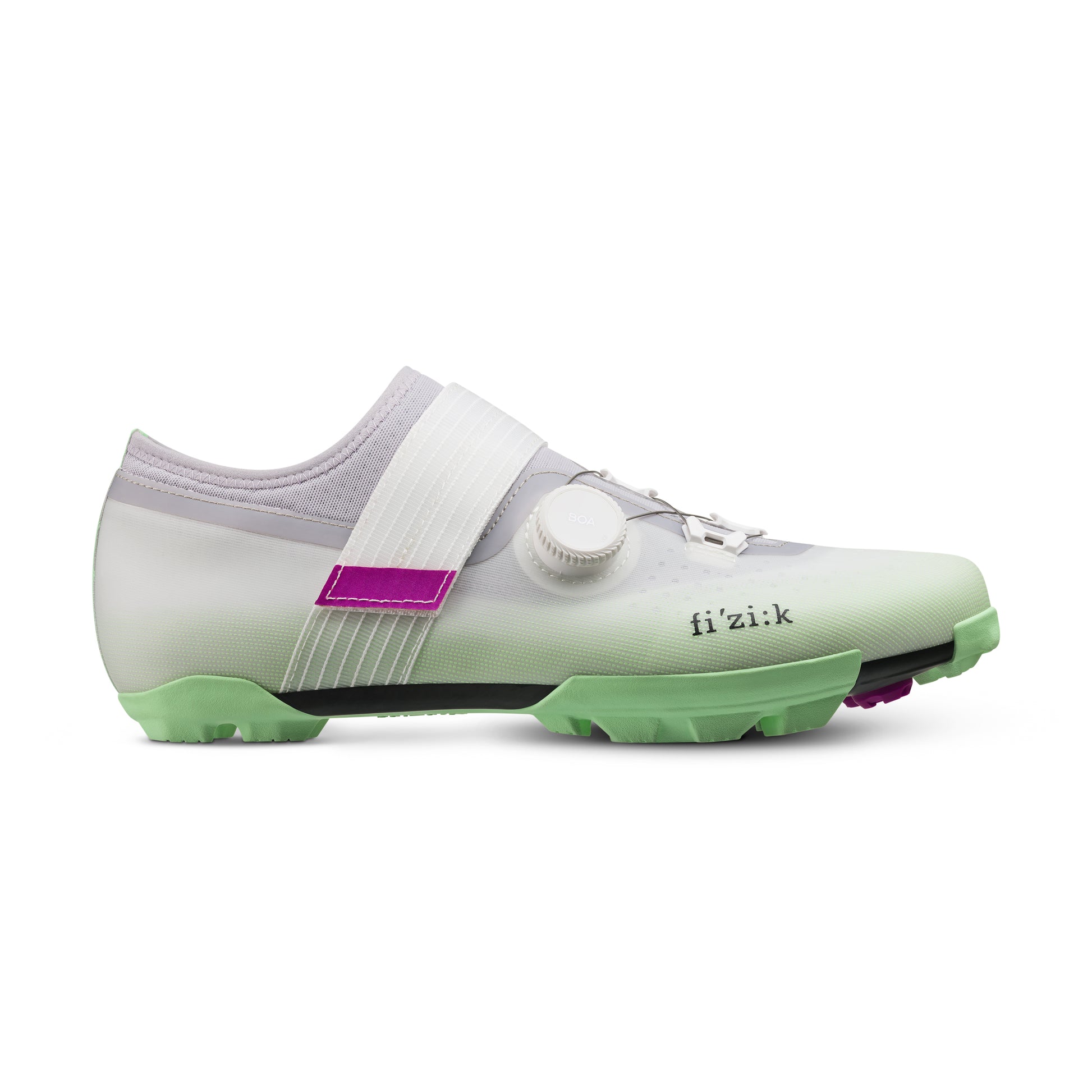 Fizik Vento Ferox 2.0 Light Grey - Mint Green cycling shoes with BOA closure system.