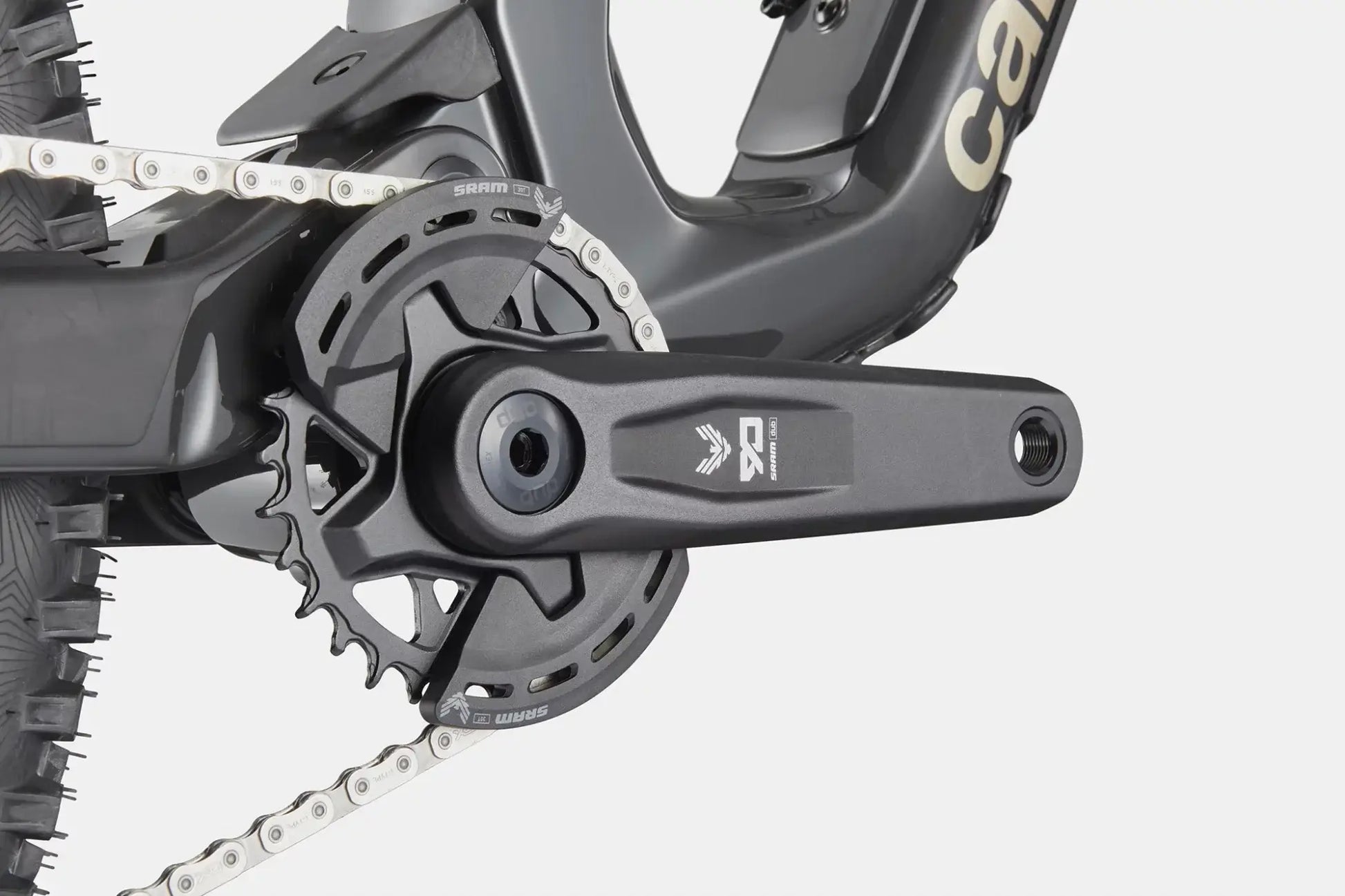 Cannondale Bad Habit 1 RAW crankset and chain detail showcasing high-quality components.