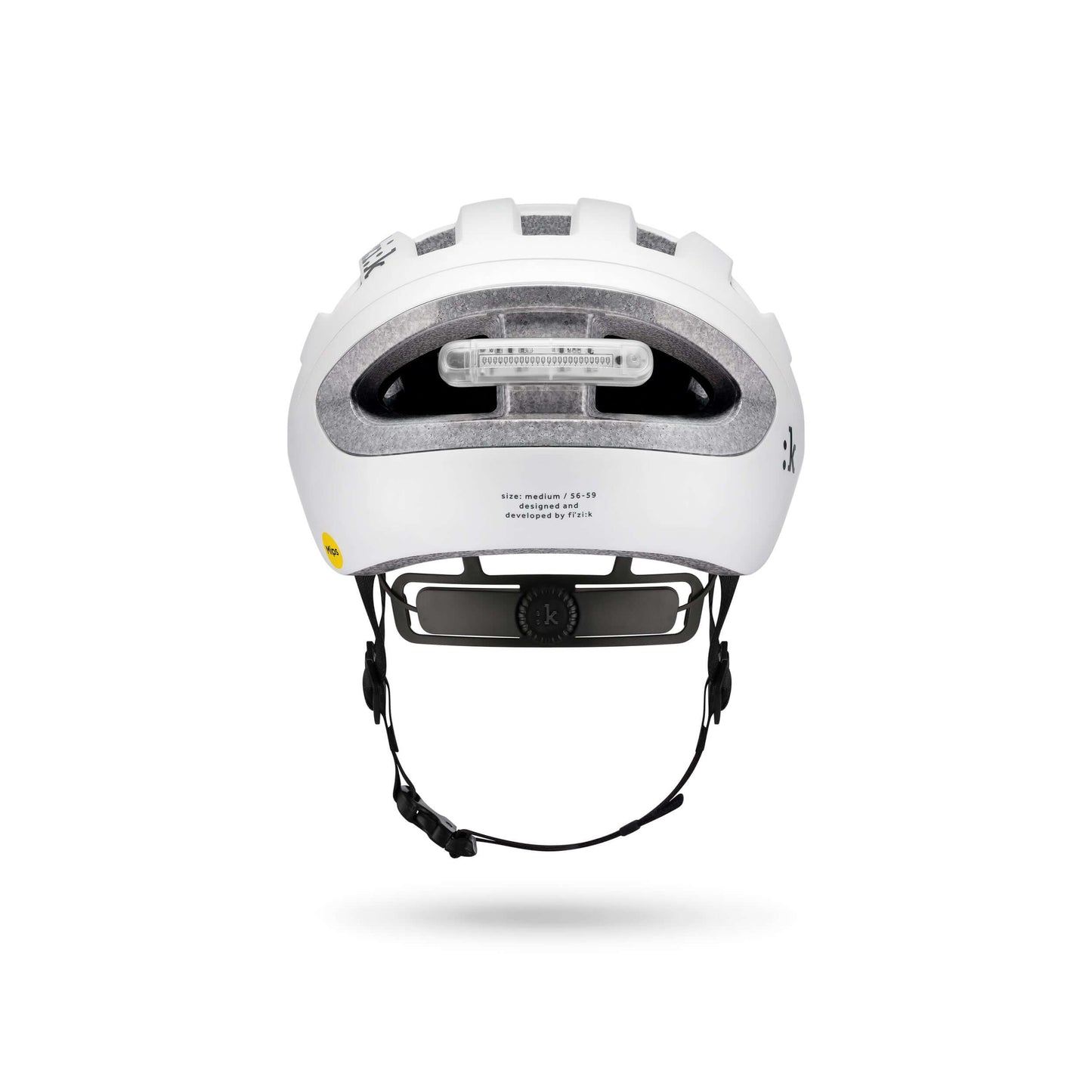 Kask Rowerowy FIZIK Kyros White widok z tyłu, prezentujący aerodynamikę i wentylację.