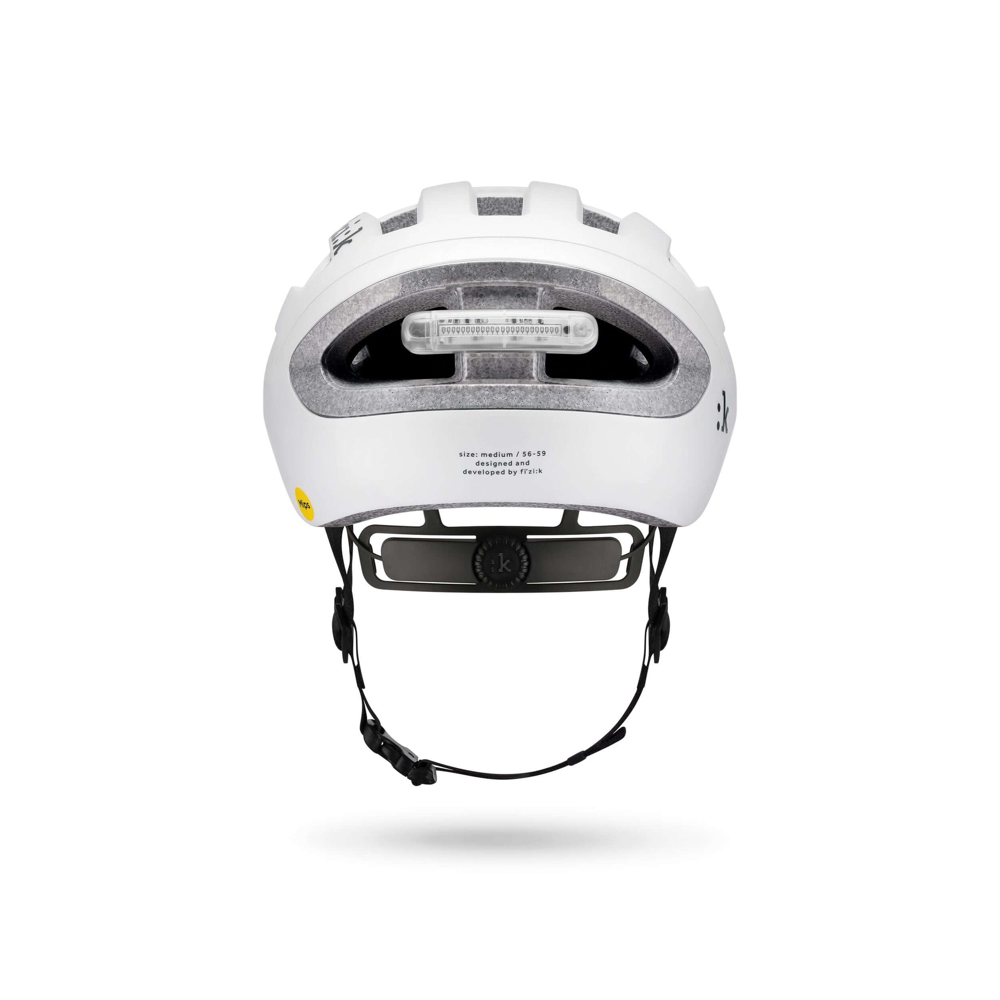 Kask Rowerowy FIZIK Kyros White widok z tyłu, prezentujący aerodynamikę i wentylację.