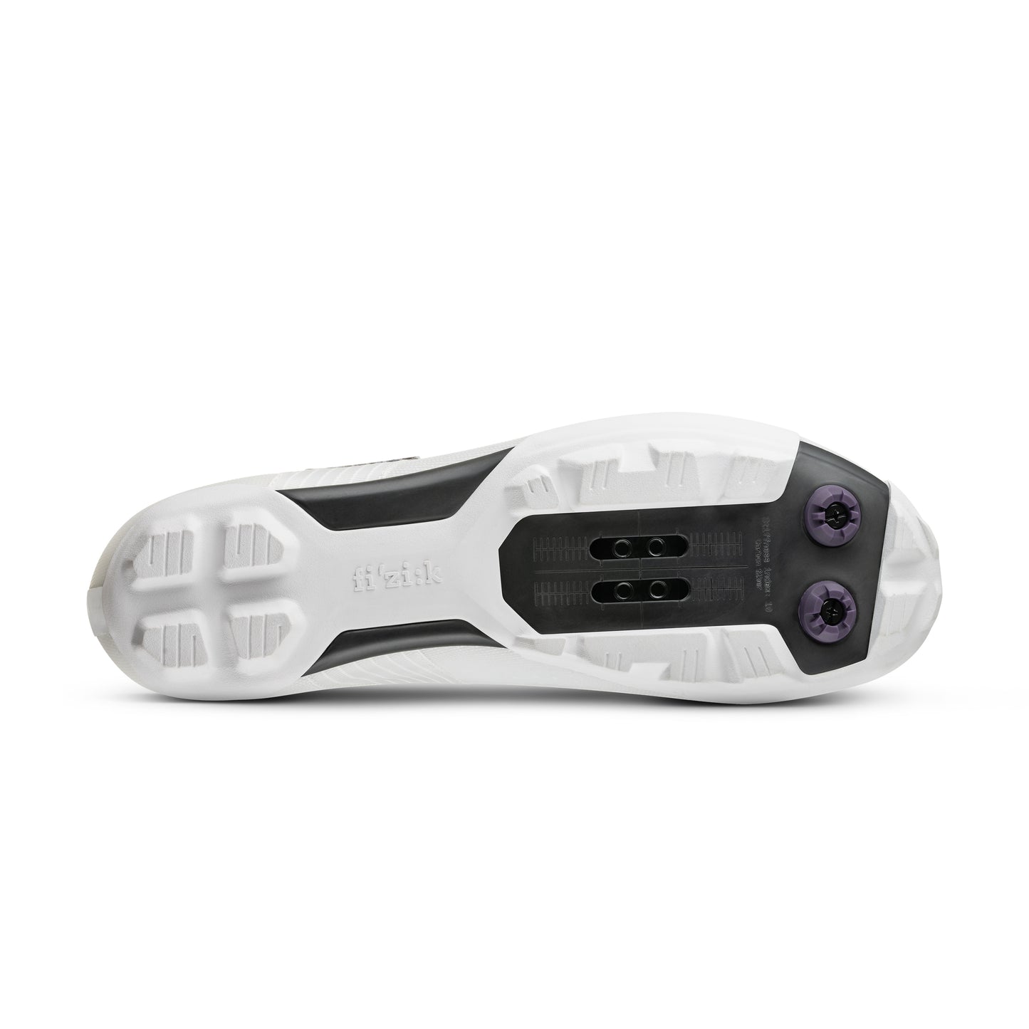 Fizik Vento Ferox 2 Carbon – White / Light Grey shoe sole featuring advanced grip and cleat compatibility.