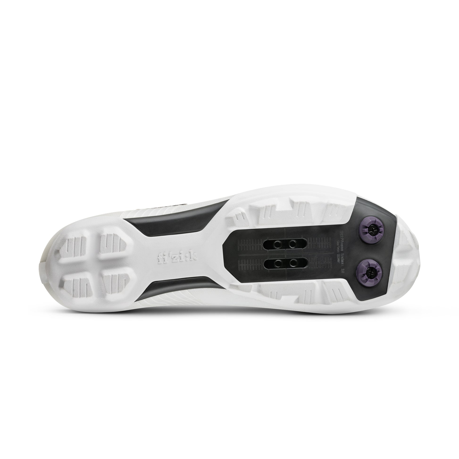Fizik Vento Ferox 2 Carbon – White / Light Grey shoe sole featuring advanced grip and cleat compatibility.