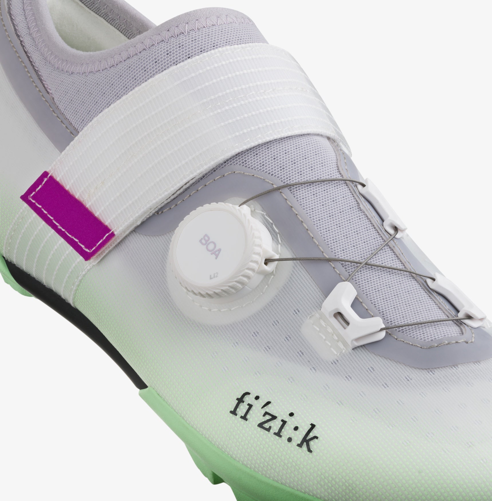 Fizik Vento Ferox 2.0 Light Grey - Mint Green cycling shoes featuring a BOA closure system.